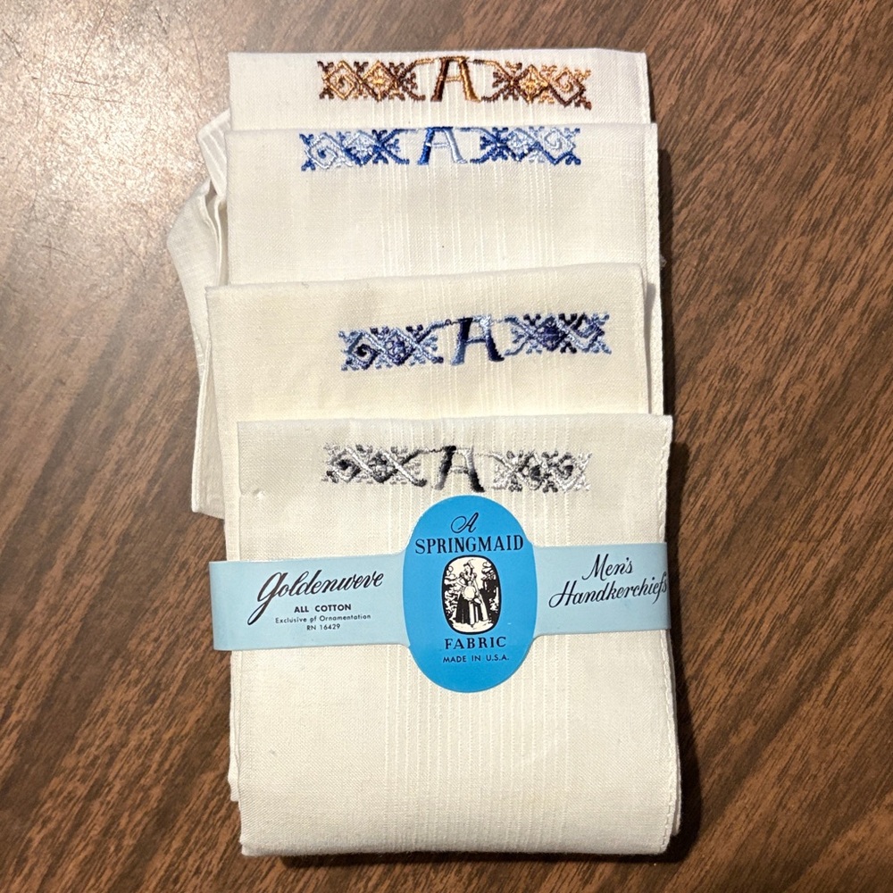 VINTAGE Goldenweve Cotton Monogrammed Handkerchiefs Set of 4